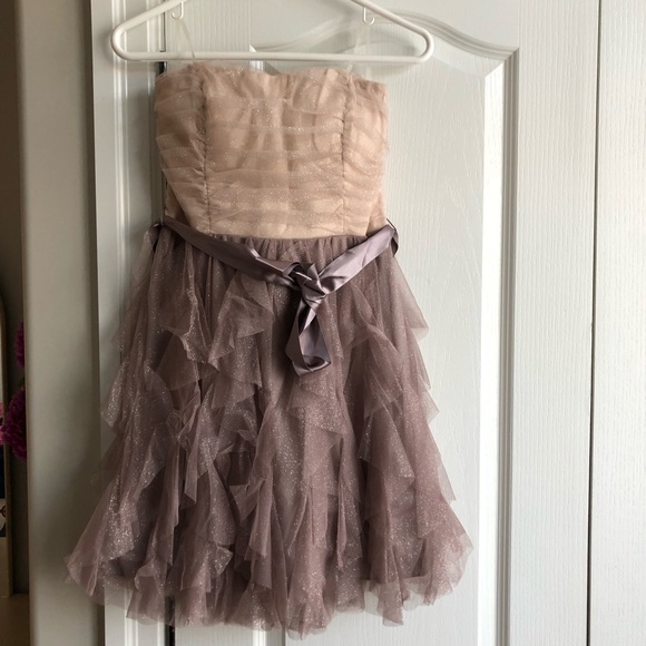 Sparkly Beige Strapless Party Mini Dress - Picture 1 of 4